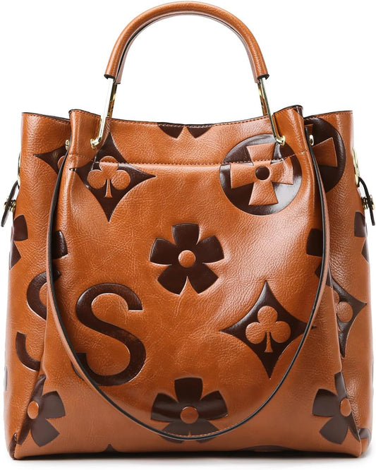 Floral Handbags Purses Women - Embossed Vegan Leather Top Handle Handbag Set Large Shoulder Bag Ladies Bucket Tote