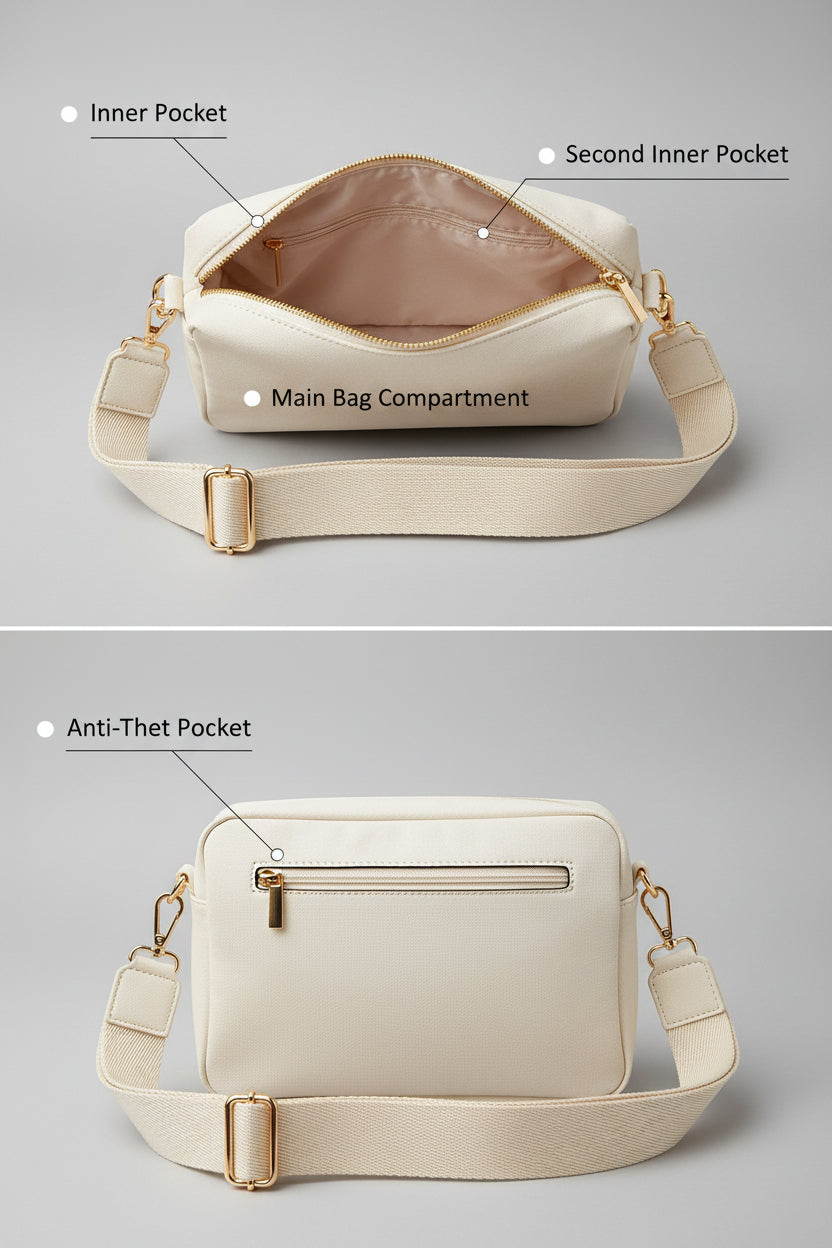 Women’s Beige Crossbody Bag – Adjustable Everyday Purse